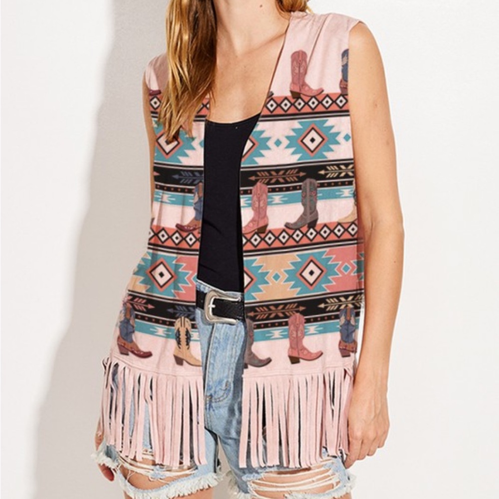 Boot Fringe Vest-Mauve